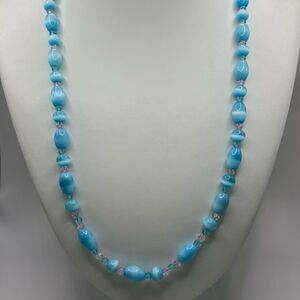 Light Blue and Aqua Blue Glass Beads With Clear Beads and Sterling Silver Clasp